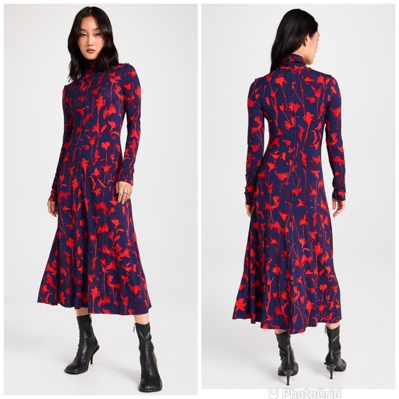Proenza Schouler White Label Slinky Jersey Turtleneck Dress Indigo Scarlet - Picture 1 of 11